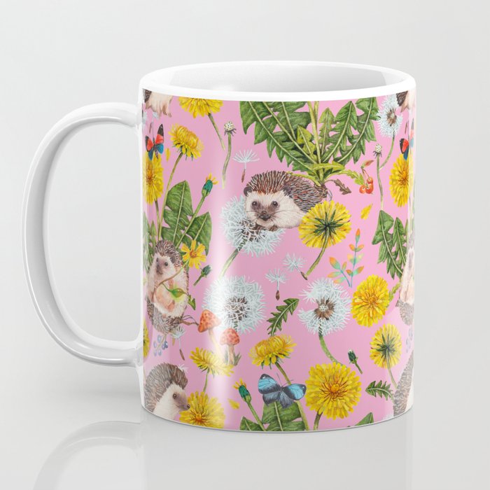 Dandelion Flowers with hedgehogs - pink Coffee Mug Gallery Image 3