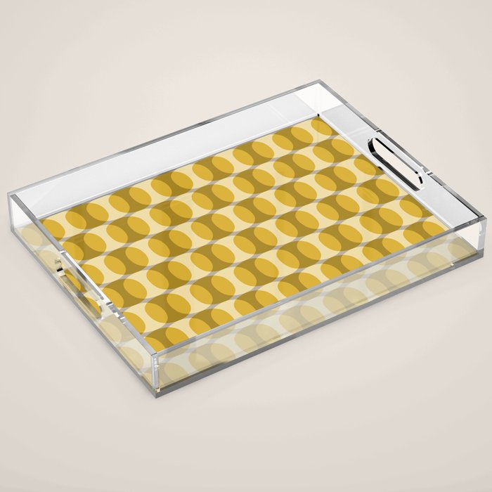 Mid Century Modern Abstract Geometric Spheramod Dot Pattern in Mustard and Gray Acrylic Tray Gallery Image 1