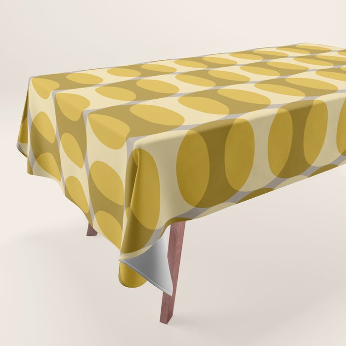 Mid Century Modern Abstract Geometric Spheramod Dot Pattern in Mustard and Gray Tablecloth Gallery Image 1