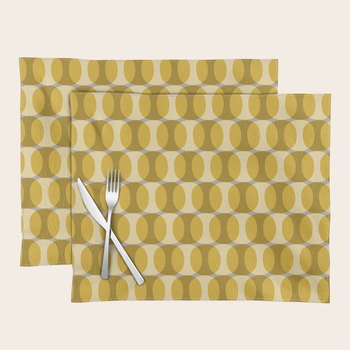 Mid Century Modern Abstract Geometric Spheramod Dot Pattern in Mustard and Gray Placemat Gallery Image 1