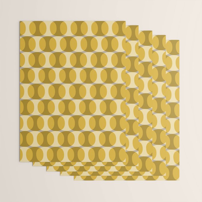 Mid Century Modern Abstract Geometric Spheramod Dot Pattern in Mustard and Gray Wrapping Paper Gallery Image 3