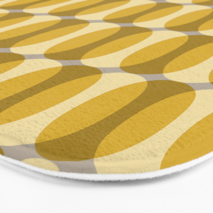 Mid Century Modern Abstract Geometric Spheramod Dot Pattern in Mustard and Gray Bath Mat Gallery Image 3