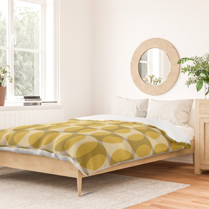 Mid Century Modern Abstract Geometric Spheramod Dot Pattern in Mustard and Gray Duvet Cover Gallery Image 2