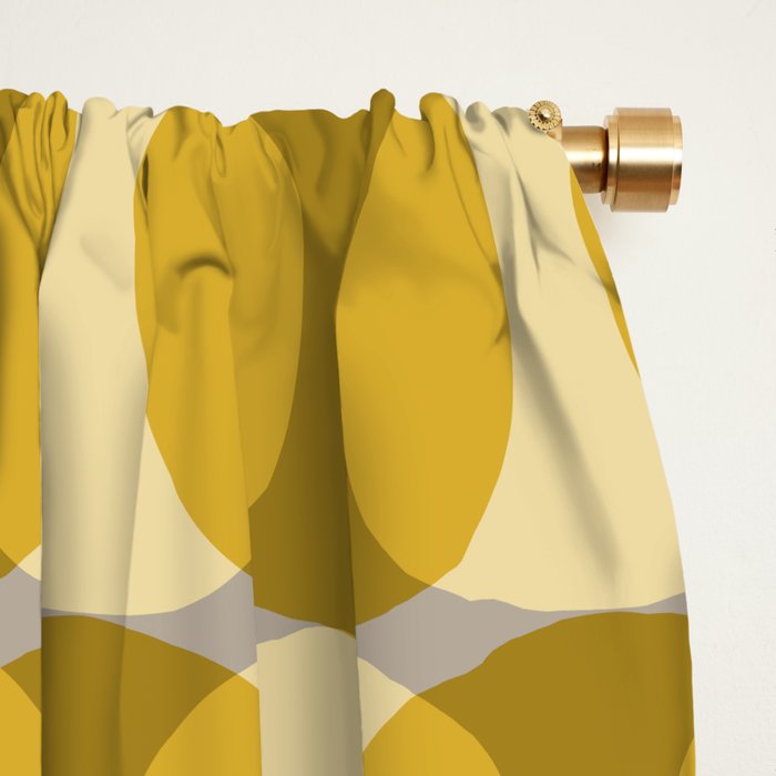 Mid Century Modern Abstract Geometric Spheramod Dot Pattern in Mustard and Gray Window Curtain Gallery Image 2