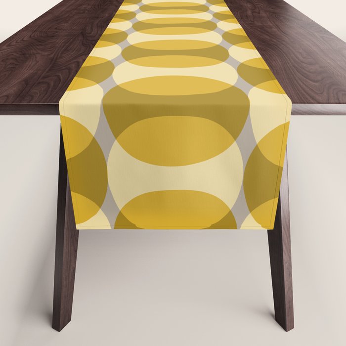 Mid Century Modern Abstract Geometric Spheramod Dot Pattern in Mustard and Gray Table Runner Gallery Image 1