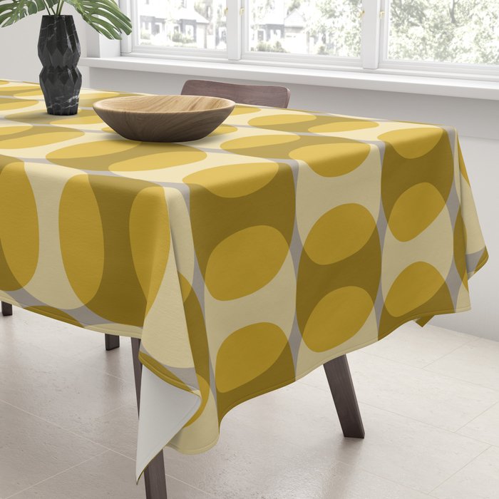 Mid Century Modern Abstract Geometric Spheramod Dot Pattern in Mustard and Gray Tablecloth Gallery Image 3