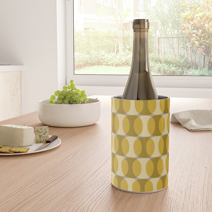 Mid Century Modern Abstract Geometric Spheramod Dot Pattern in Mustard and Gray Wine Chiller Gallery Image 4