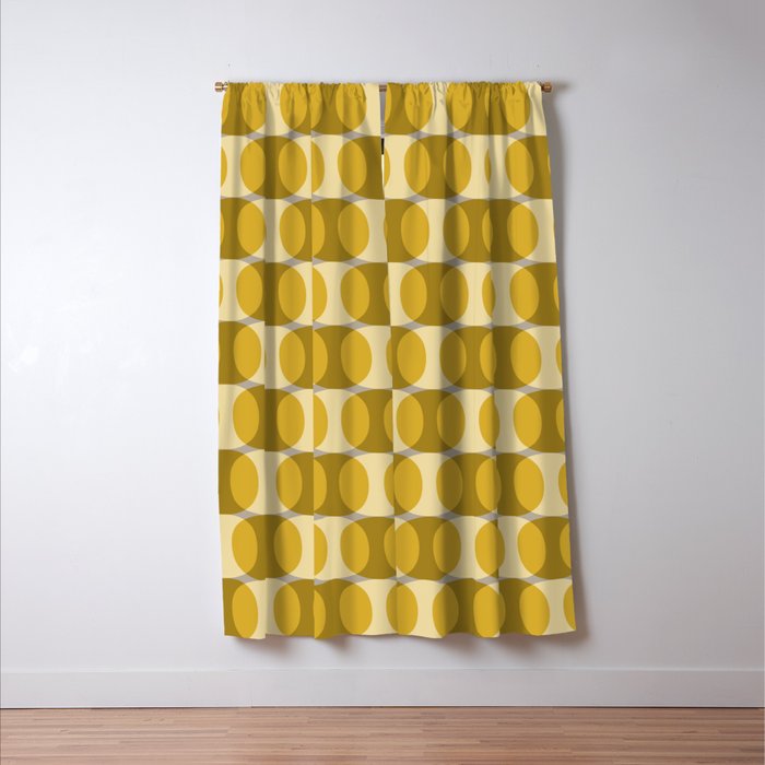Mid Century Modern Abstract Geometric Spheramod Dot Pattern in Mustard and Gray Window Curtain Gallery Image 3