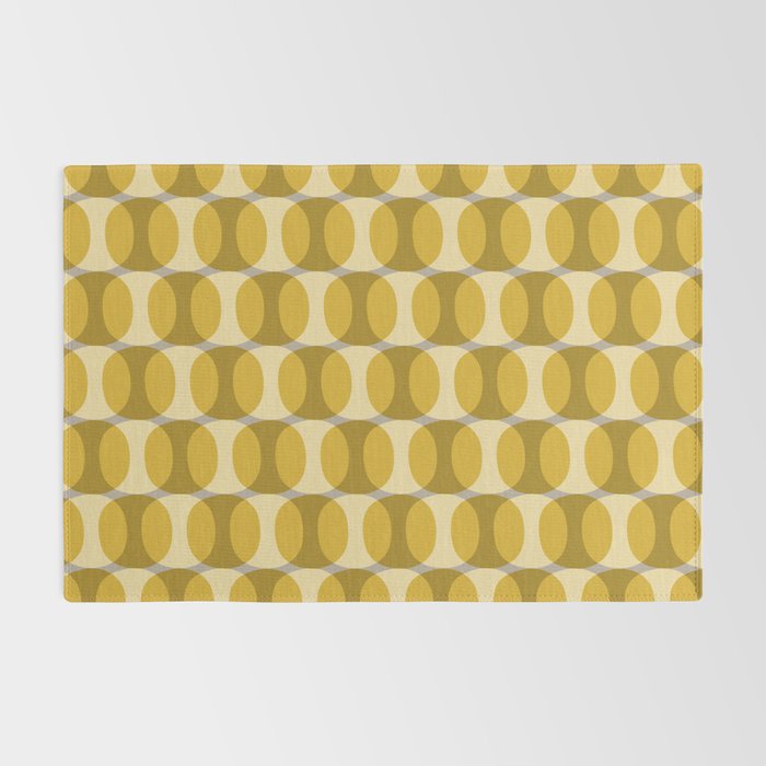 Mid Century Modern Abstract Geometric Spheramod Dot Pattern in Mustard and Gray Rug Gallery Image 2