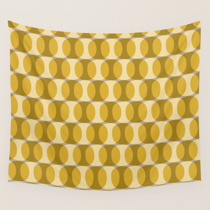 Mid Century Modern Abstract Geometric Spheramod Dot Pattern in Mustard and Gray Wall Tapestry Gallery Image 1