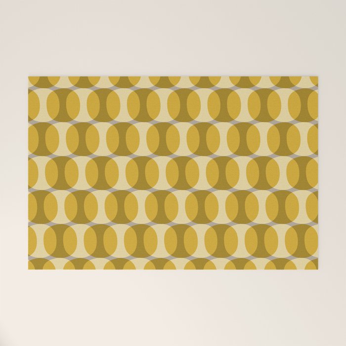 Mid Century Modern Abstract Geometric Spheramod Dot Pattern in Mustard and Gray Welcome Mat Gallery Image 1