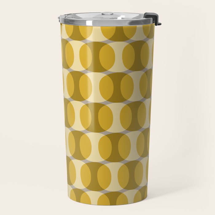 Mid Century Modern Abstract Geometric Spheramod Dot Pattern in Mustard and Gray Travel Mug Gallery Image 2