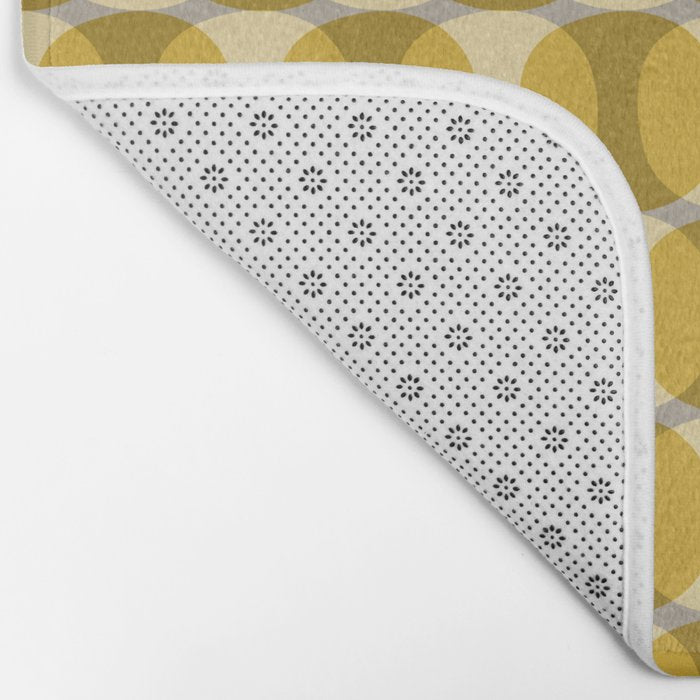 Mid Century Modern Abstract Geometric Spheramod Dot Pattern in Mustard and Gray Bath Mat Gallery Image 2