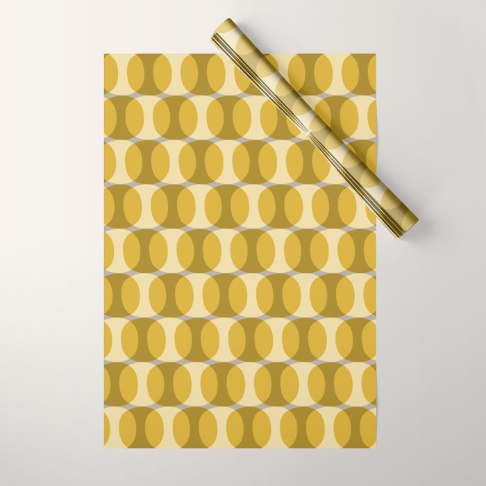 Mid Century Modern Abstract Geometric Spheramod Dot Pattern in Mustard and Gray Wrapping Paper Gallery Image 1