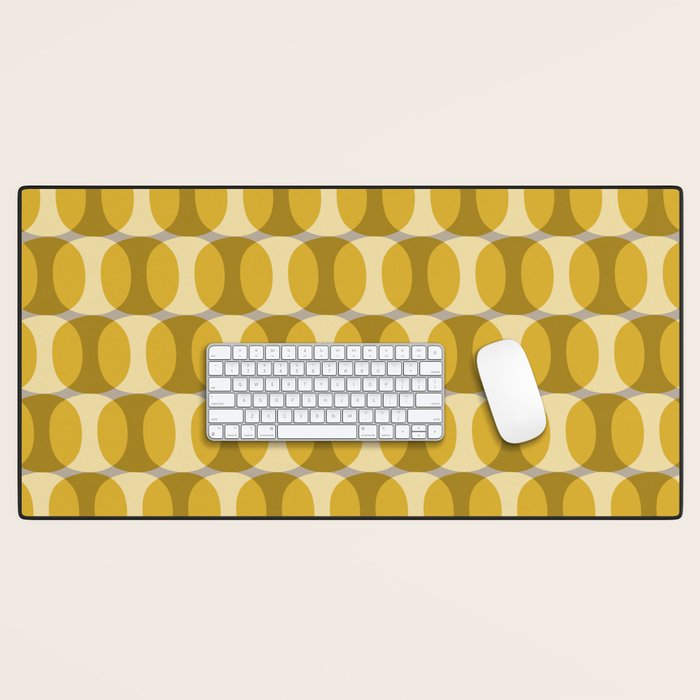 Mid Century Modern Abstract Geometric Spheramod Dot Pattern in Mustard and Gray Desk Mat Gallery Image 1