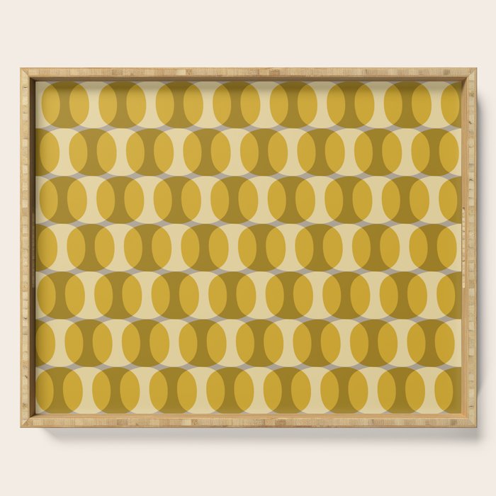 Mid Century Modern Abstract Geometric Spheramod Dot Pattern in Mustard and Gray Serving Tray Gallery Image 1
