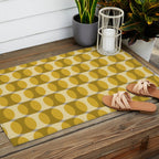 Mid Century Modern Abstract Geometric Spheramod Dot Pattern in Mustard and Gray Outdoor Rug Gallery Image 2
