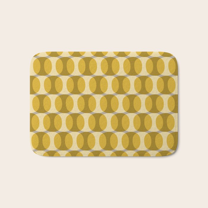 Mid Century Modern Abstract Geometric Spheramod Dot Pattern in Mustard and Gray Bath Mat Gallery Image 1