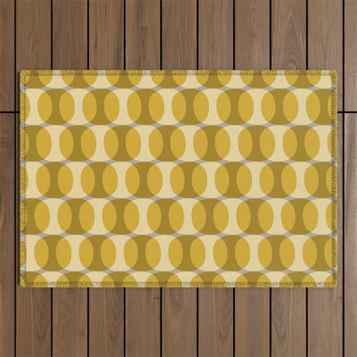 Mid Century Modern Abstract Geometric Spheramod Dot Pattern in Mustard and Gray Outdoor Rug Gallery Image 1