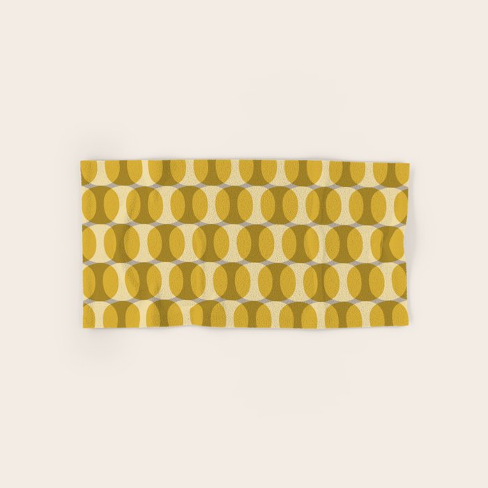 Mid Century Modern Abstract Geometric Spheramod Dot Pattern in Mustard and Gray Bath Towel Gallery Image 1