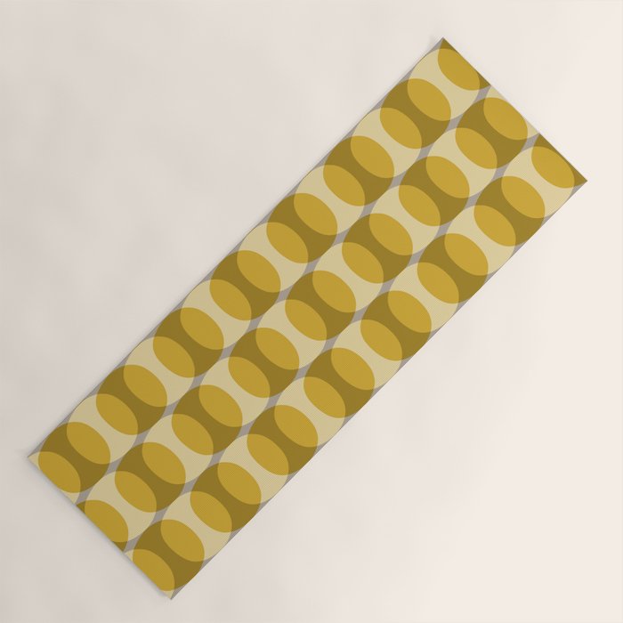 Mid Century Modern Abstract Geometric Spheramod Dot Pattern in Mustard and Gray Yoga Mat Gallery Image 1