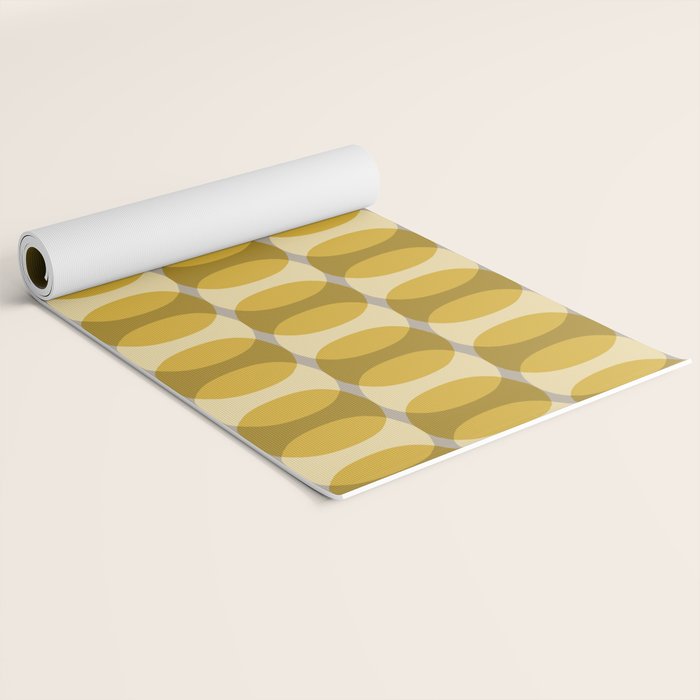 Mid Century Modern Abstract Geometric Spheramod Dot Pattern in Mustard and Gray Yoga Mat Gallery Image 2