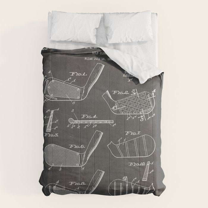 Golf Clubs Patent - Golfing Art - Black Chalkboard Comforter Gallery Image 1