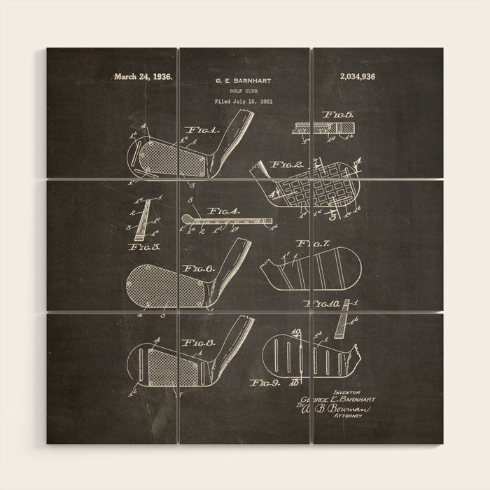 Golf Clubs Patent - Golfing Art - Black Chalkboard Wood Wall Art Gallery Image 1