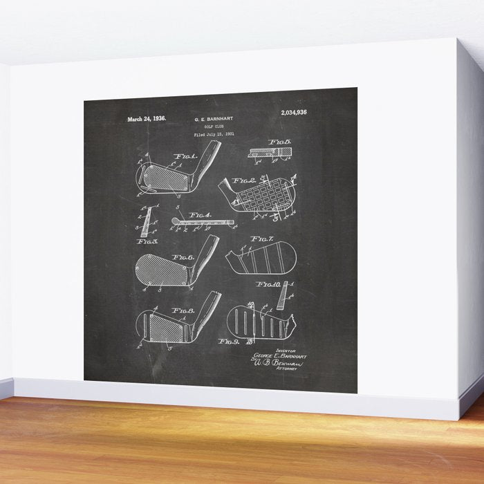Golf Clubs Patent - Golfing Art - Black Chalkboard Wall Mural Gallery Image 2