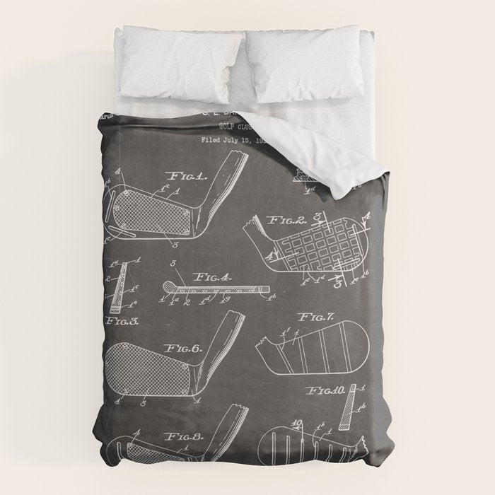 Golf Clubs Patent - Golfing Art - Black Chalkboard Duvet Cover Gallery Image 6