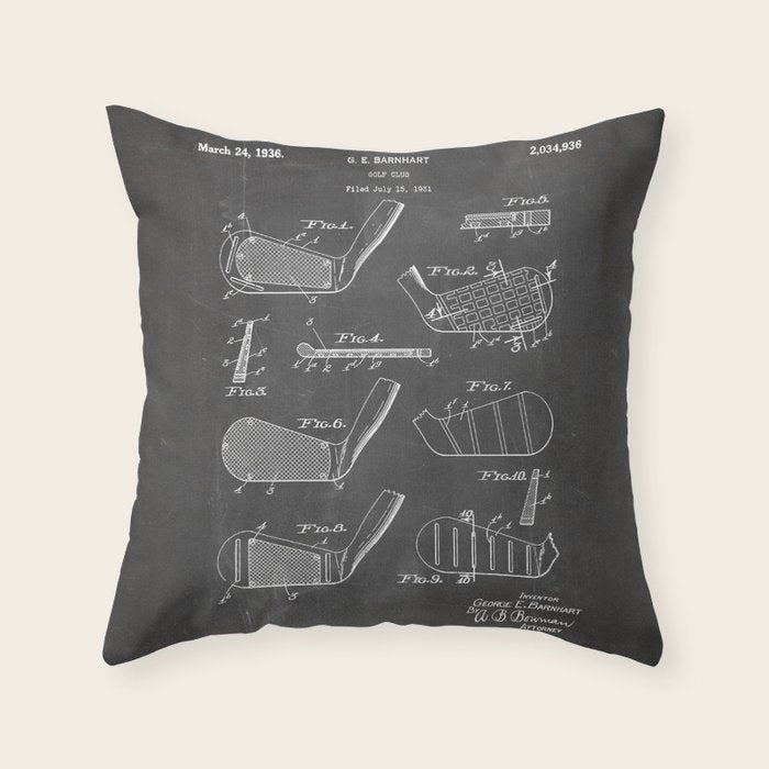 Golf Clubs Patent - Golfing Art - Black Chalkboard Throw Pillow Gallery Image 6