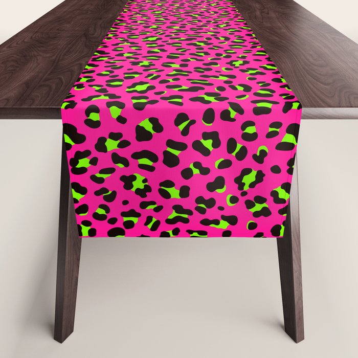 80s Neon Pink and Lime Green Leopard Table Runner Gallery Image 1