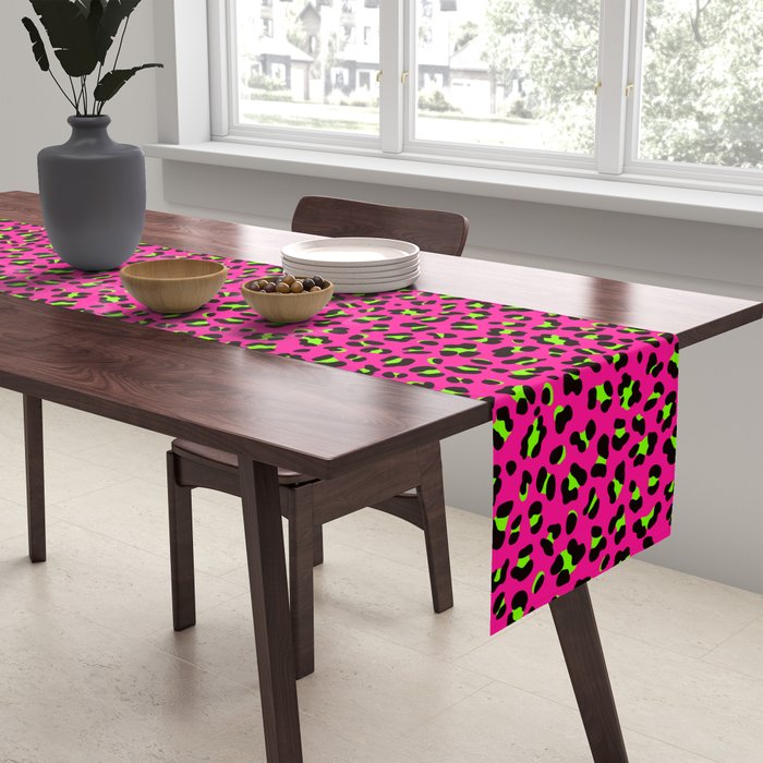 80s Neon Pink and Lime Green Leopard Table Runner Gallery Image 2