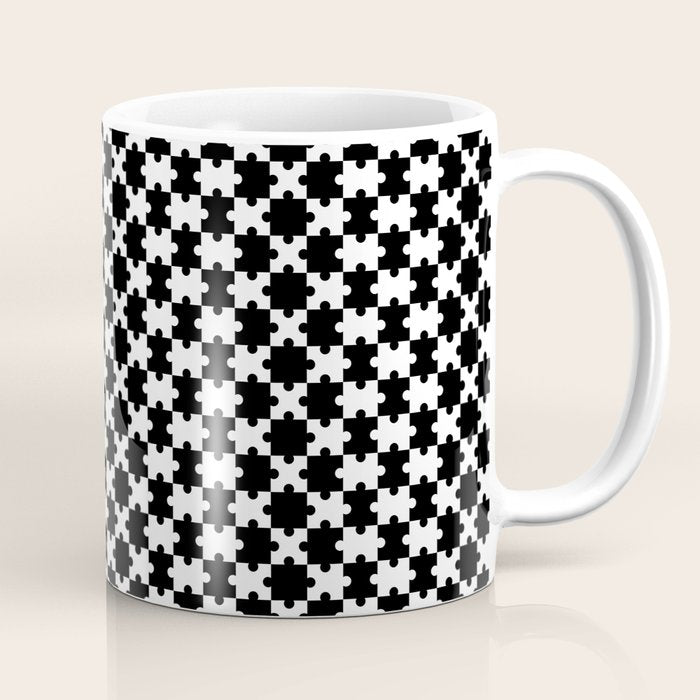 Black and white puzzle piece shape pattern Coffee Mug Gallery Image 1