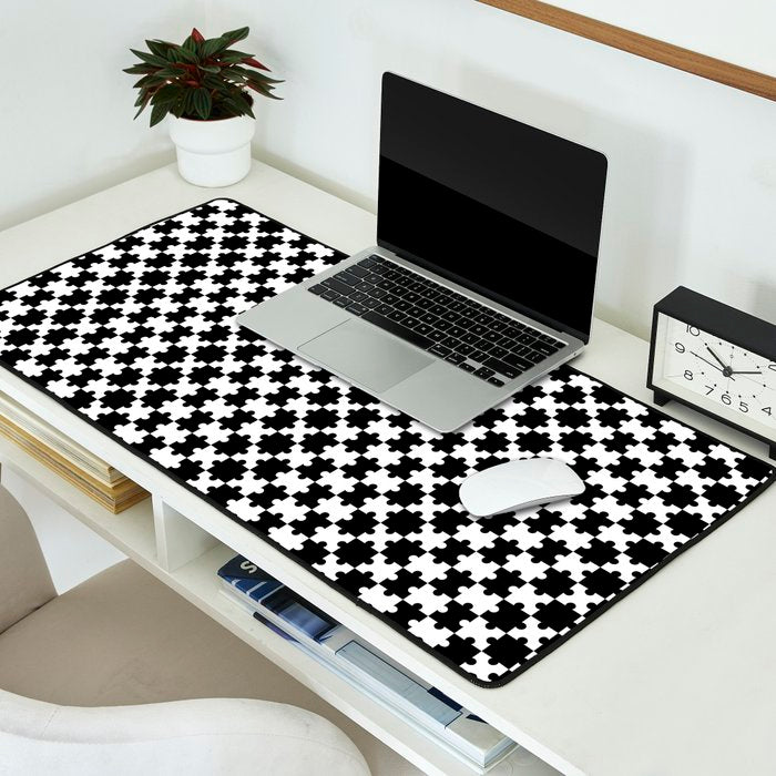 Black and white puzzle piece shape pattern Desk Mat Gallery Image 2