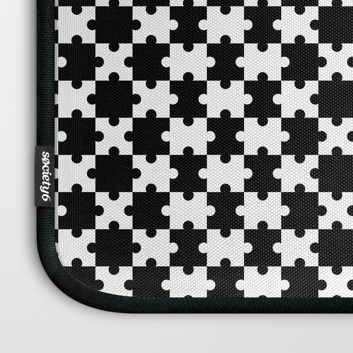 Black and white puzzle piece shape pattern Laptop Sleeve Gallery Image 3