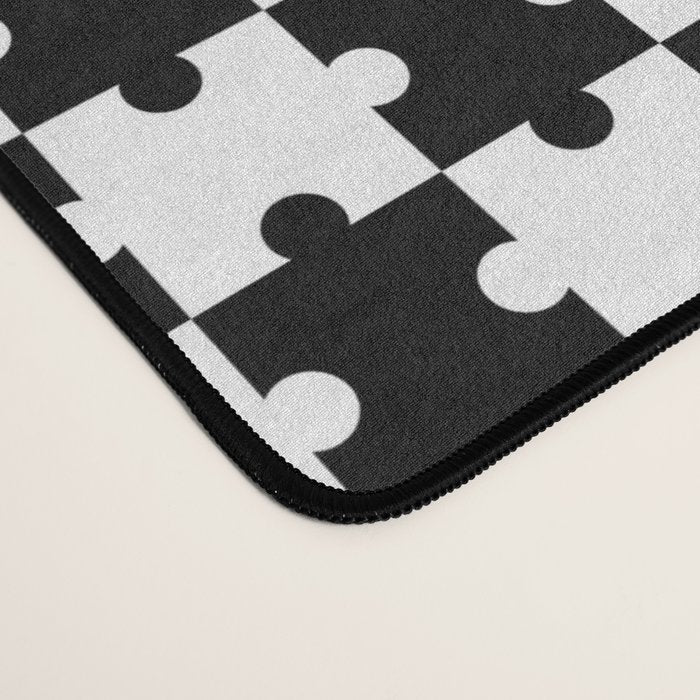 Black and white puzzle piece shape pattern Desk Mat Gallery Image 4