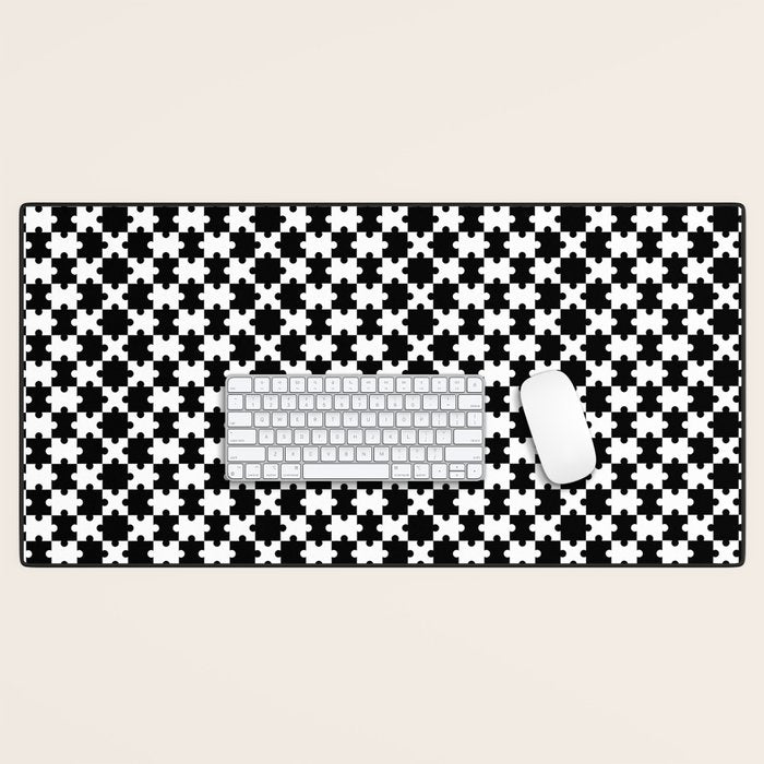 Black and white puzzle piece shape pattern Desk Mat Gallery Image 1