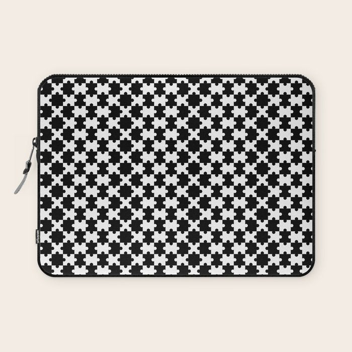 Black and white puzzle piece shape pattern Laptop Sleeve Gallery Image 1
