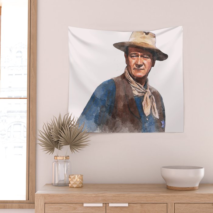 John Wayne - The Duke - Watercolor Wall Tapestry Gallery Image 2