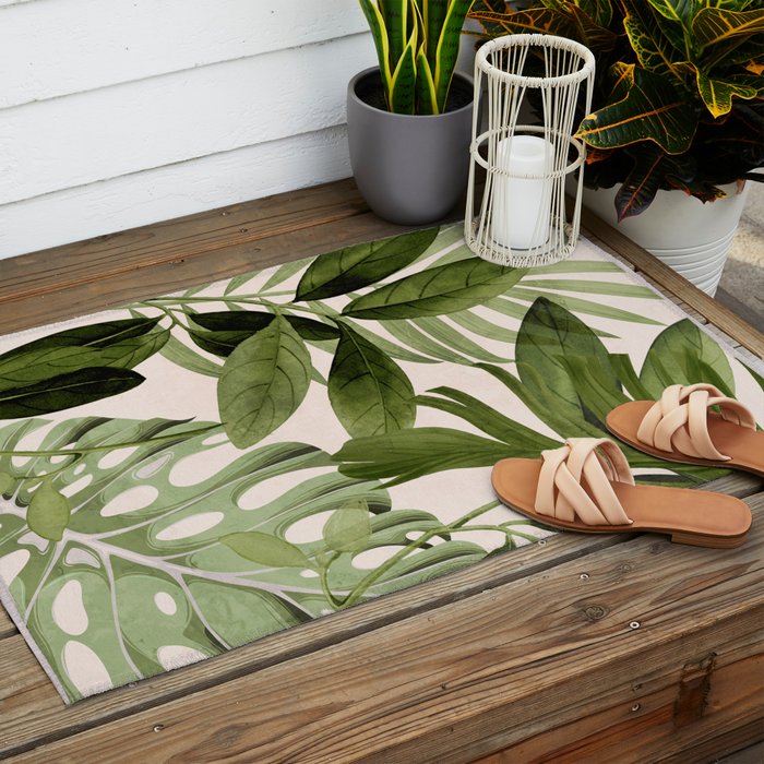 Abstract Art Tropical Leaves 100 Outdoor Rug Gallery Image 2