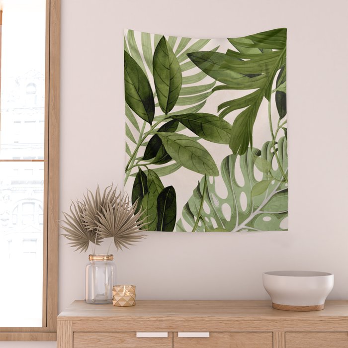 Abstract Art Tropical Leaves 100 Wall Tapestry Gallery Image 2