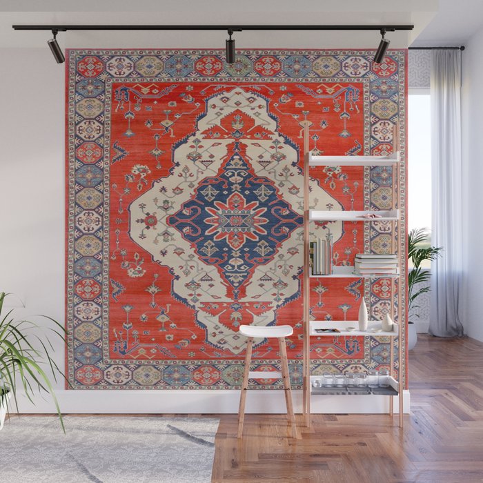 North And South Vine Red Medallion Kazak Persian Rug Wall Mural Gallery Image 1