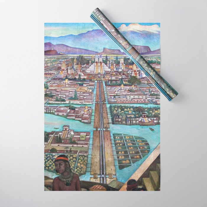 Mural of the Aztec city of Tenochtitlan by Diego Rivera Wrapping Paper Gallery Image 1