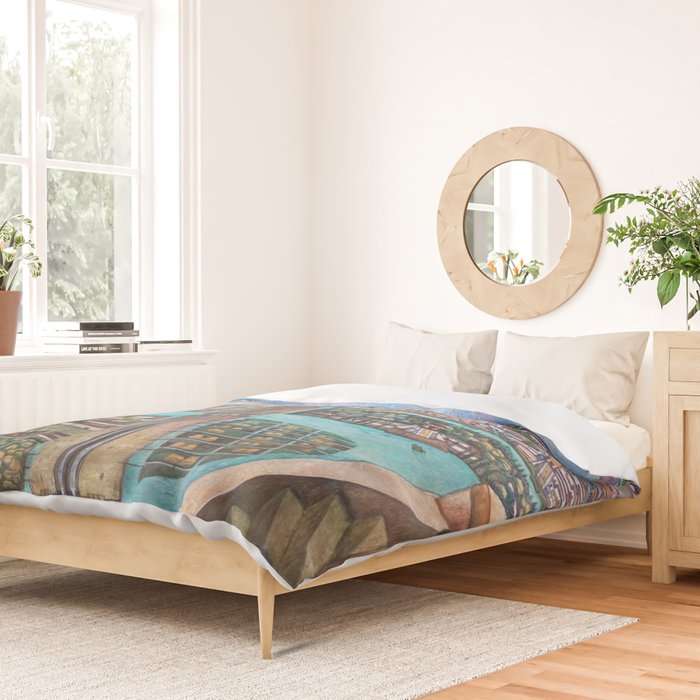 Mural of the Aztec city of Tenochtitlan by Diego Rivera Duvet Cover Gallery Image 2
