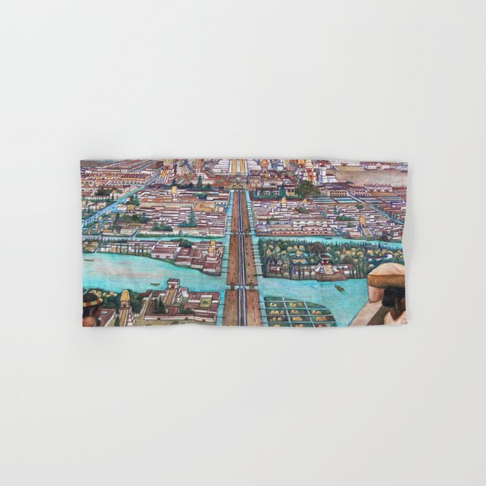 Mural of the Aztec city of Tenochtitlan by Diego Rivera Bath Towel Gallery Image 1