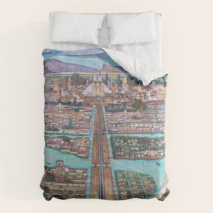 Mural of the Aztec city of Tenochtitlan by Diego Rivera Comforter Gallery Image 1