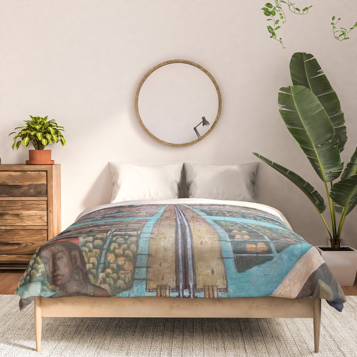 Mural of the Aztec city of Tenochtitlan by Diego Rivera Comforter Gallery Image 3