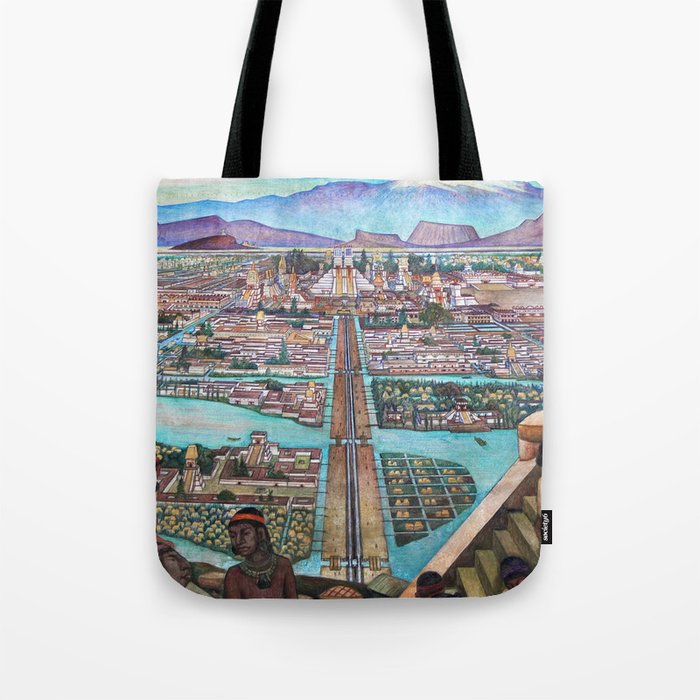 Mural of the Aztec city of Tenochtitlan by Diego Rivera Tote Bag Gallery Image 1