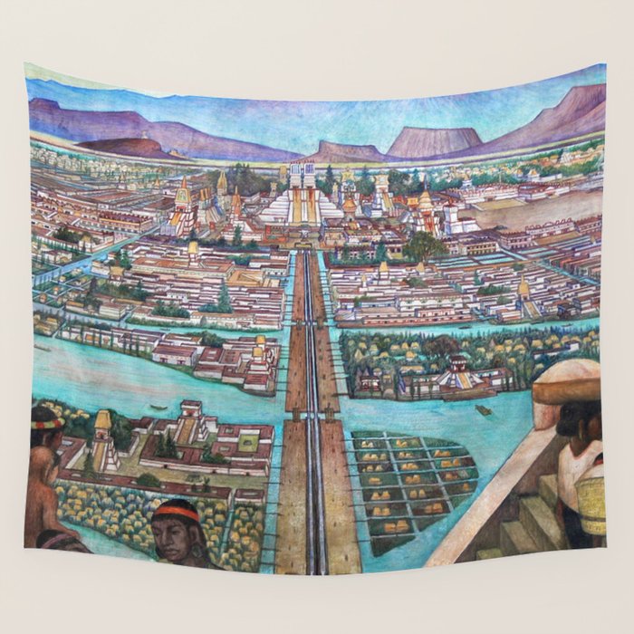 Mural of the Aztec city of Tenochtitlan by Diego Rivera Wall Tapestry Gallery Image 1